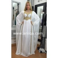 Robe dubai blanche & doré Samia