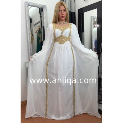 Robe dubai blanche & doré Samia