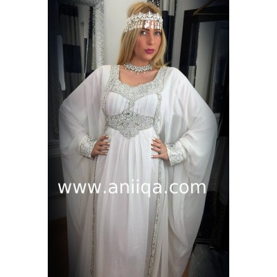 Robe dubai blanche & argent Salwa