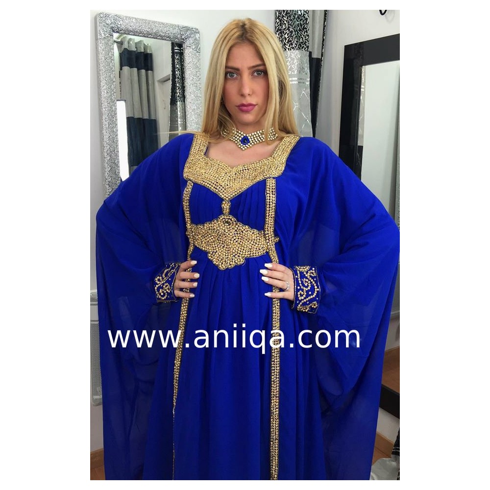 Robe dubai bleu roi doré Anissa