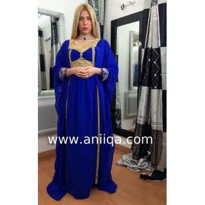 Robe dubai bleu roi doré Anissa