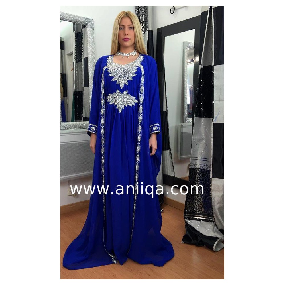 Robe orientale de dubai bleu roi et argent Samiha