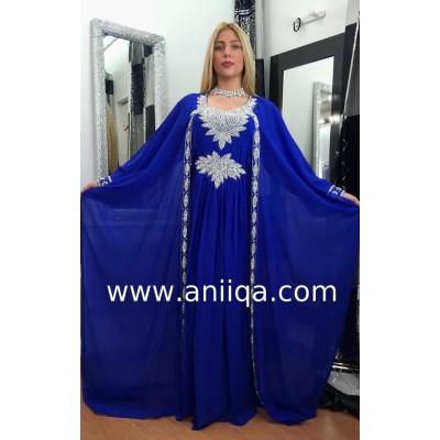 Robe orientale de dubai bleu roi et argent Samiha