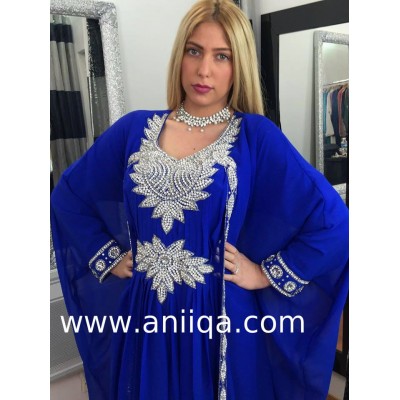 Robe orientale de dubai bleu roi et argent Samiha