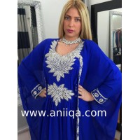 Robe orientale de dubai bleu roi et argent Samiha