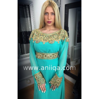 Robe dubai moderne vert d'eau Sara