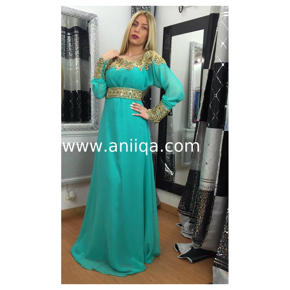 Robe dubai moderne vert d'eau Sara