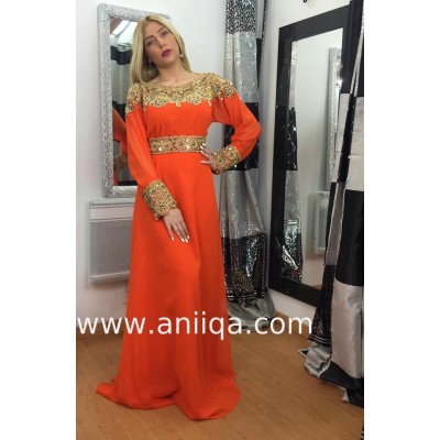 Robe dubai moderne orange doré Cleopatre