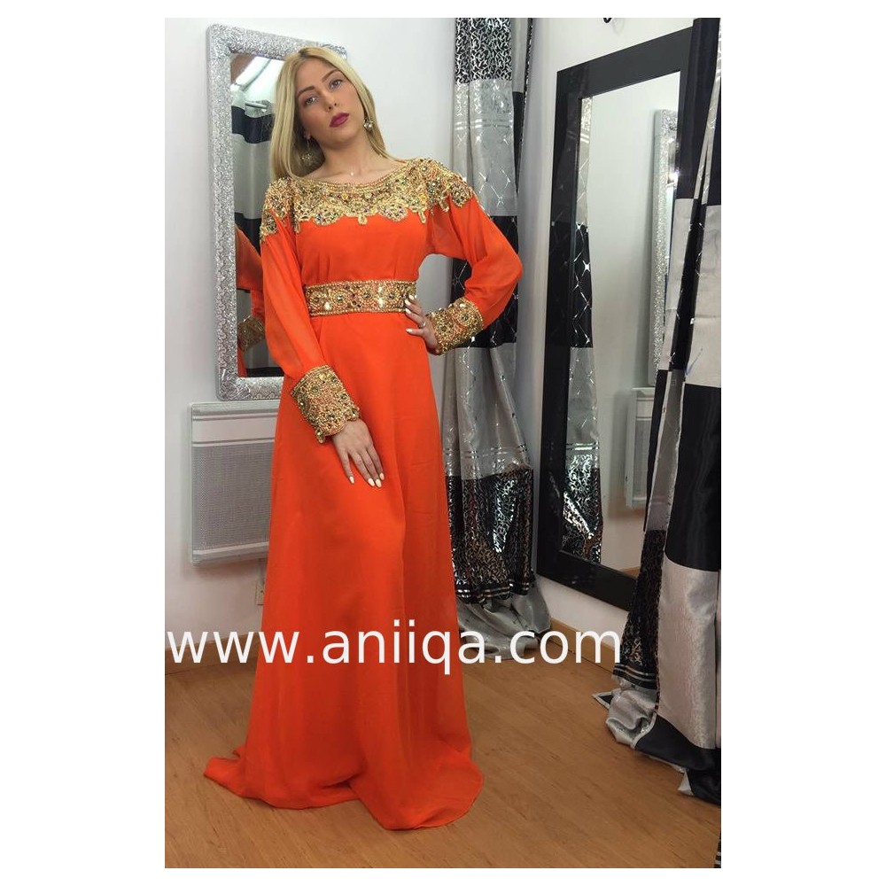 Robe dubai moderne orange doré Cleopatre