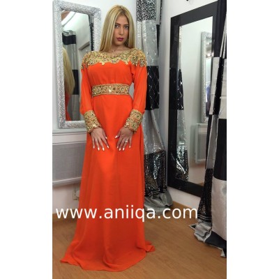 Robe dubai moderne orange doré Cleopatre