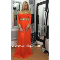 Robe dubai moderne orange doré Cleopatre