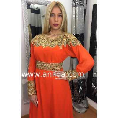 Robe dubai moderne orange doré Cleopatre