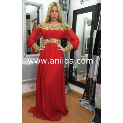 Caftan dubai moderne cleopatre rouge et doré