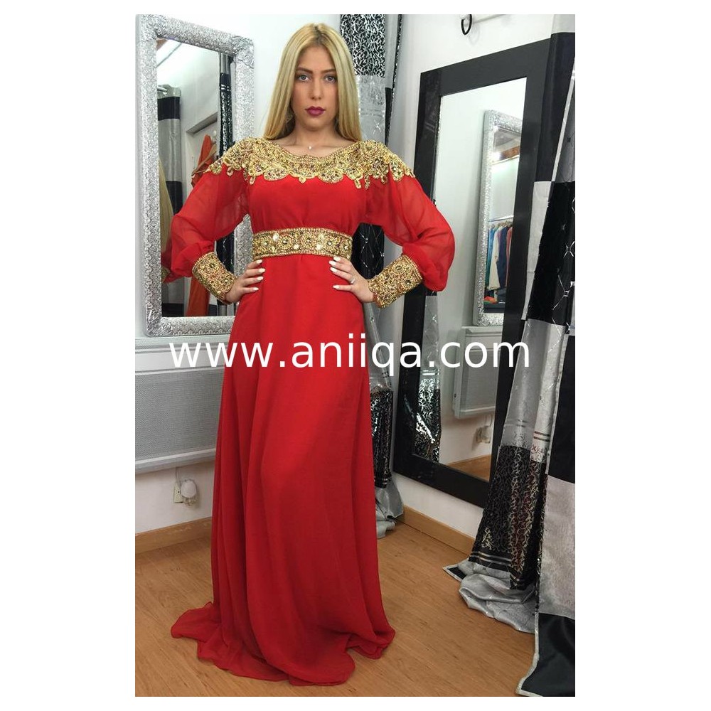 Caftan dubai moderne cleopatre rouge et doré