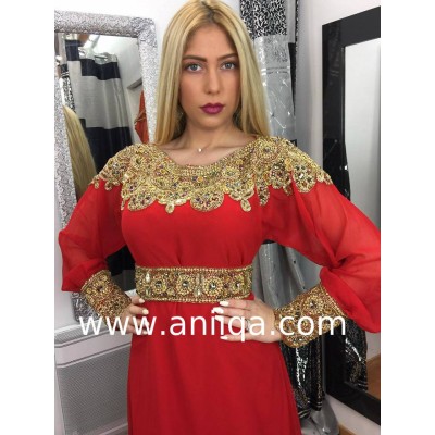 Caftan dubai moderne cleopatre rouge et doré