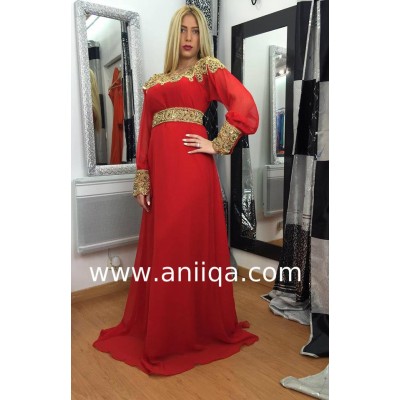 Caftan dubai moderne cleopatre rouge et doré