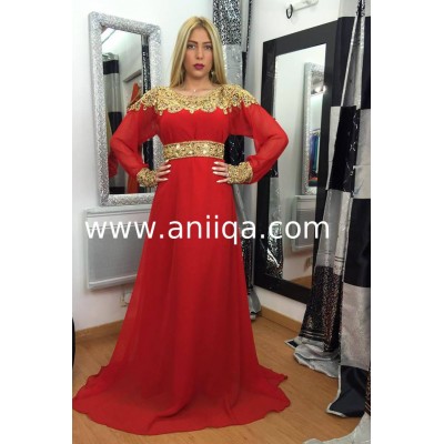 Caftan dubai moderne cleopatre rouge et doré