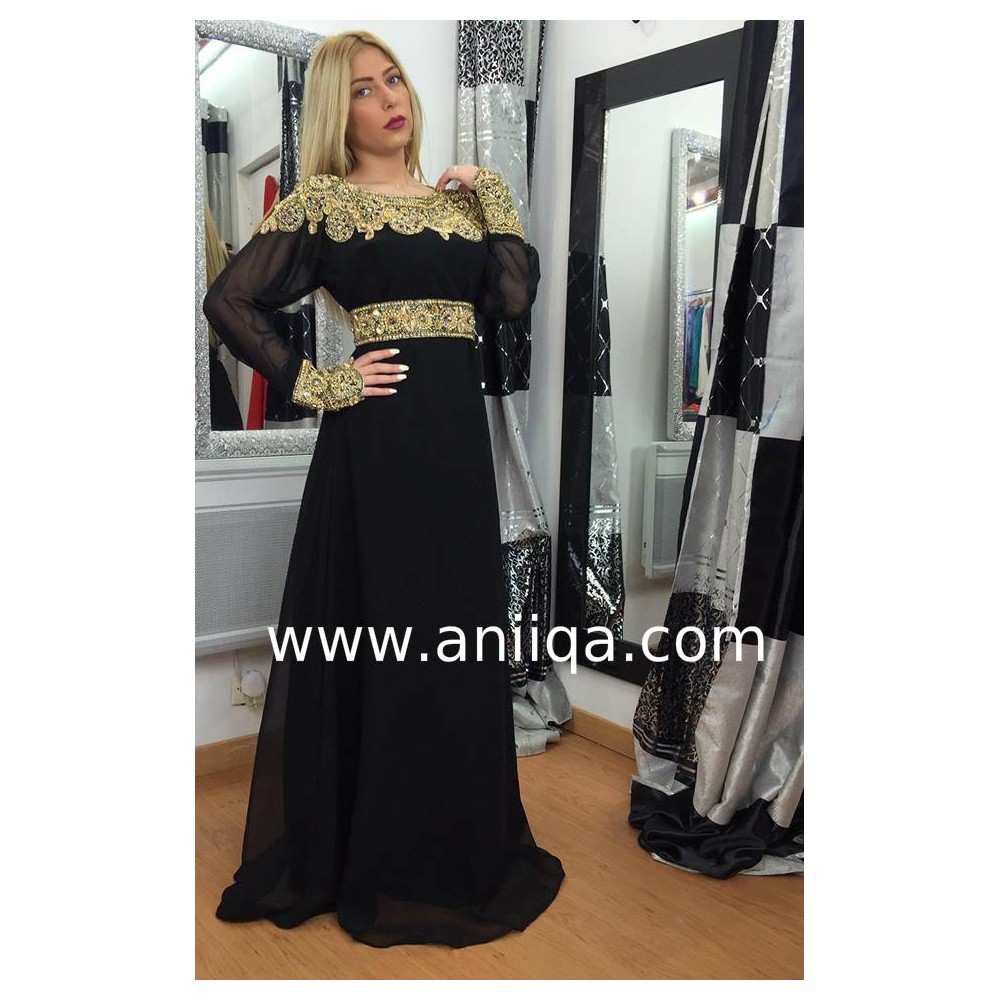 Caftan dubai moderne noir et or cleopatre 