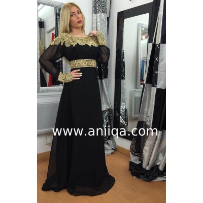 Caftan dubai moderne noir et or cleopatre 