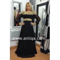 Caftan dubai moderne noir et or cleopatre 