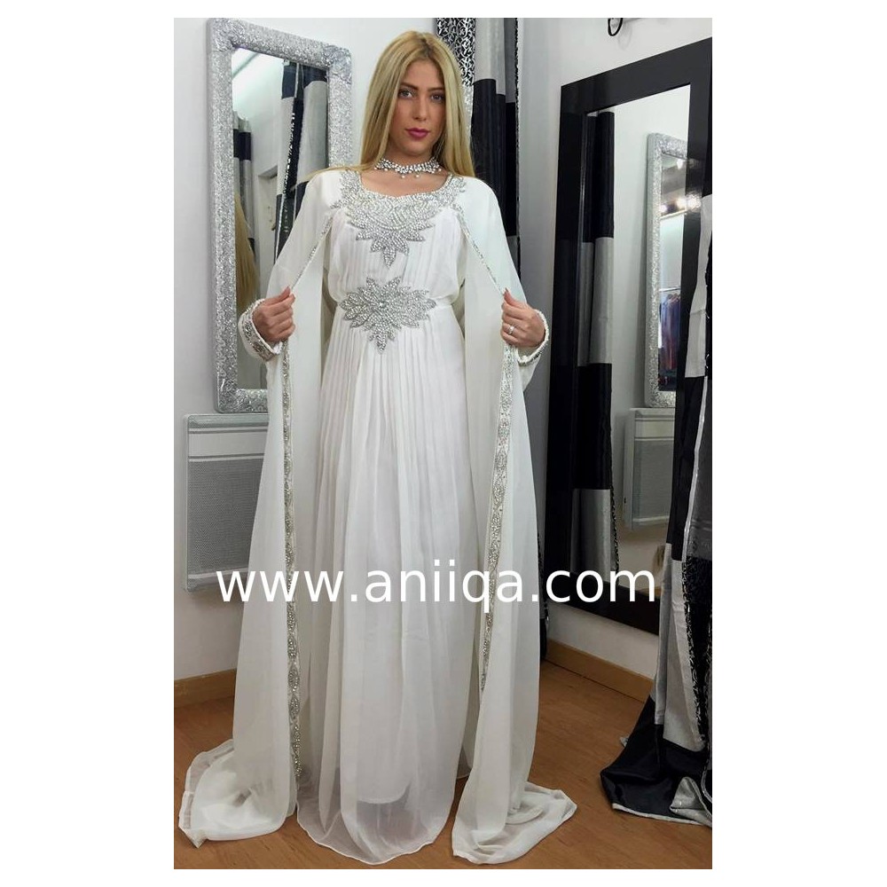 Robe dubai blanche & argent Basma