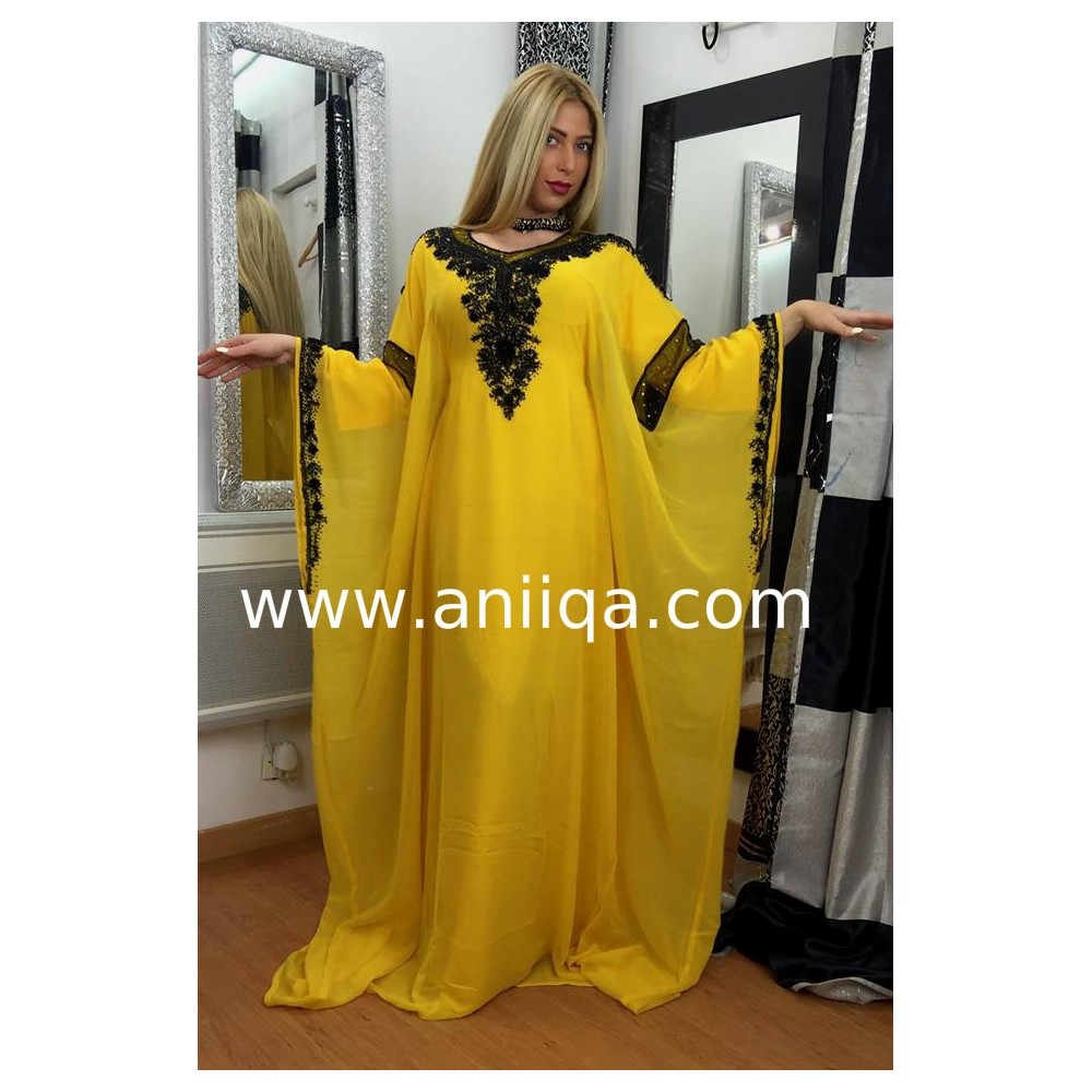 Robe orientale de dubai jaune moutarde & noire Lamia