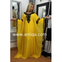 Robe orientale de dubai jaune moutarde & noire Lamia