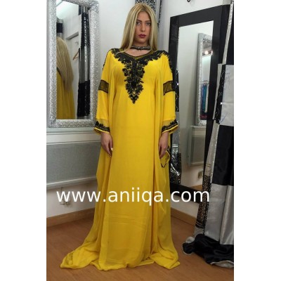 Robe orientale de dubai jaune moutarde & noire Lamia