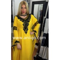 Robe orientale de dubai jaune moutarde & noire Lamia