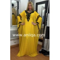 Robe orientale de dubai jaune moutarde & noire Lamia