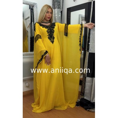 Robe orientale de dubai jaune moutarde & noire Lamia