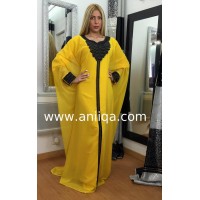 Robe dubai tendance jaune et noire Leila