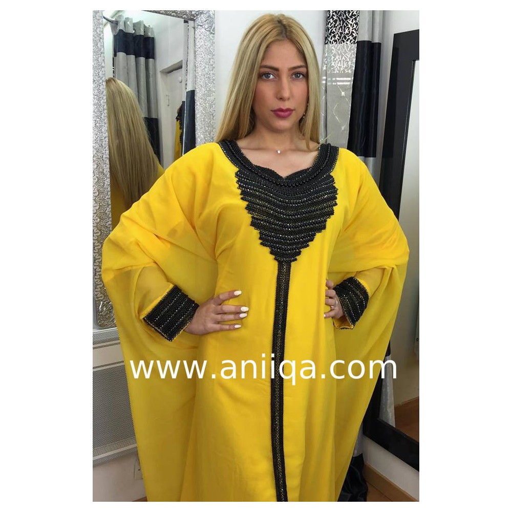 Robe dubai tendance jaune et noire Leila