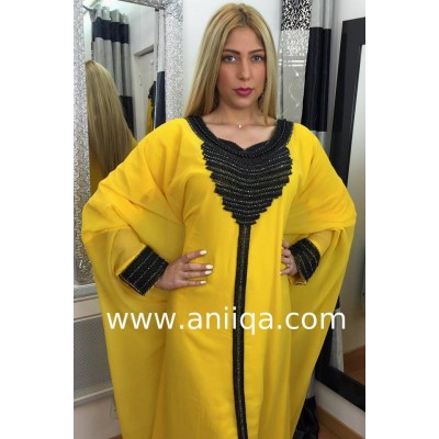 Robe dubai tendance jaune et noire Leila