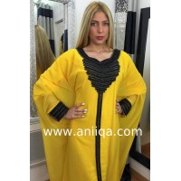 Robe dubai tendance jaune et noire Leila