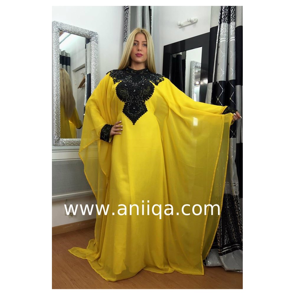 Robe dubai papillon noir et jaune