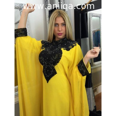 Robe dubai papillon noir et jaune