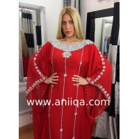 Robe dubai papillon rouge et argent Samah