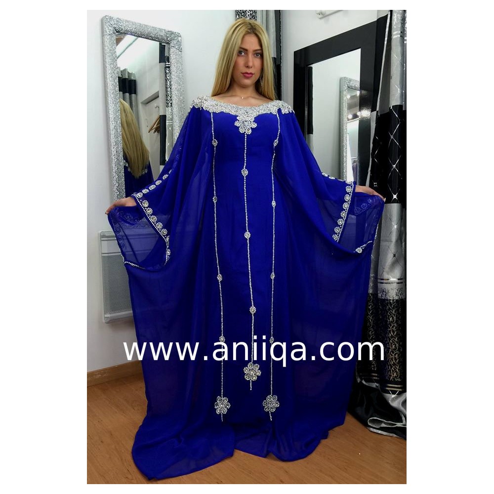 Robe dubai luxe cristal bleu roi & argent Maya