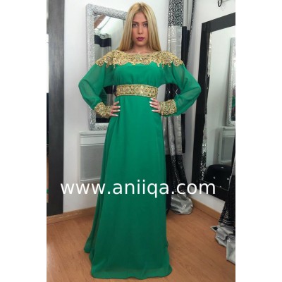 Caftan dubai verte et doré Samia