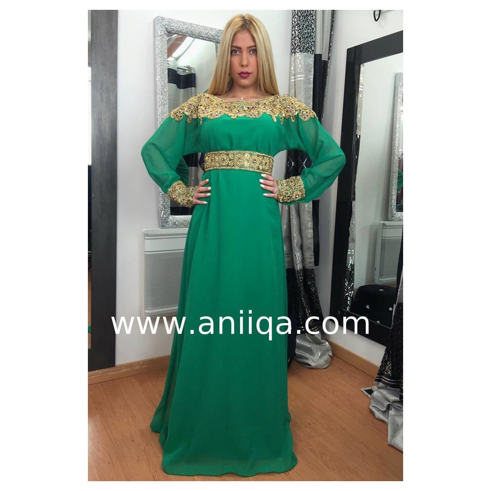 Caftan dubai verte et doré Samia