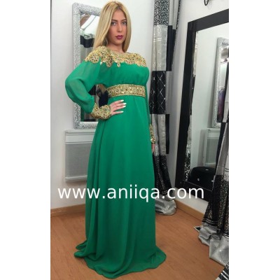 Caftan dubai verte et doré Samia