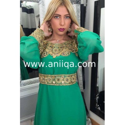 Caftan dubai verte et doré Samia