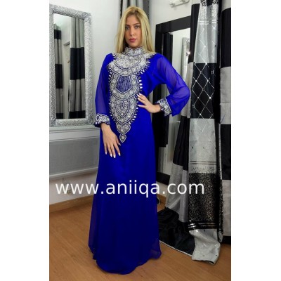 Robe dubai bleu roi argent Lamia