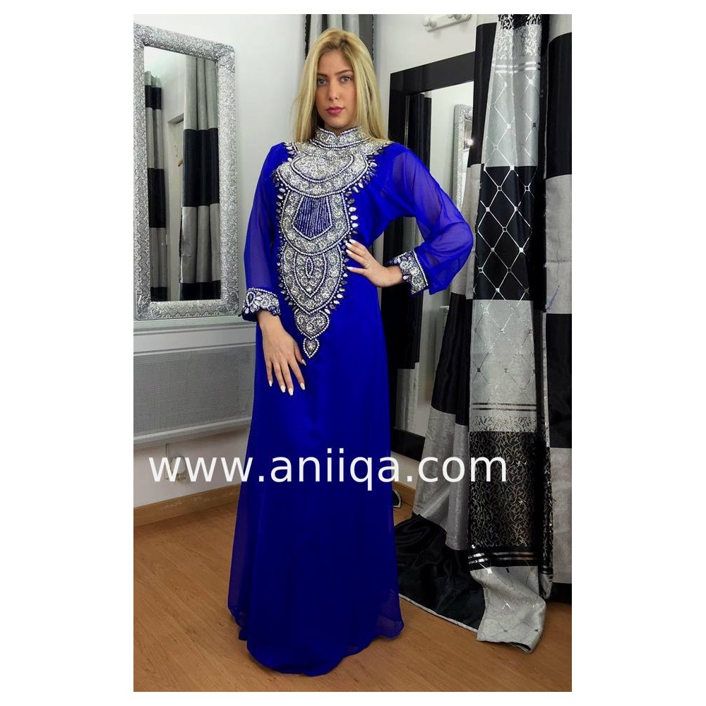 Robe dubai bleu roi argent Lamia