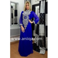 Robe dubai bleu roi argent Lamia