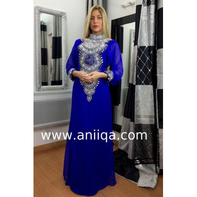 Robe dubai bleu roi argent Lamia