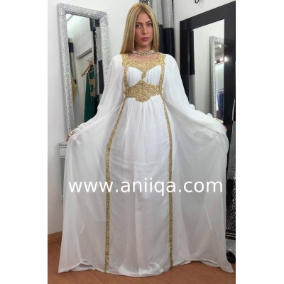 robe de soirée dubai mariage blanche , manches faracha papillon , modèle 2016