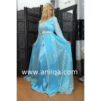 Caftan dentelle et mousseline  bleu ciel Nassma 