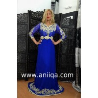 Location caftan marocain moderne bleu roi Salma